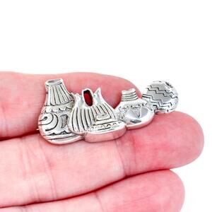 Vintage USA STC Sterling Silver 925 Southwest Pottery Motif Brooch Pin